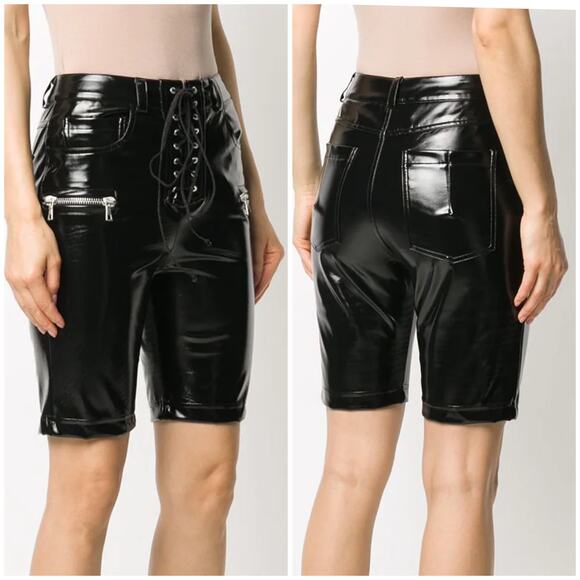 Ben Taverniti Unravel Project Multi Pocket Lace Up Shorts Latex Black Sz 25 NWT - Picture 1 of 11
